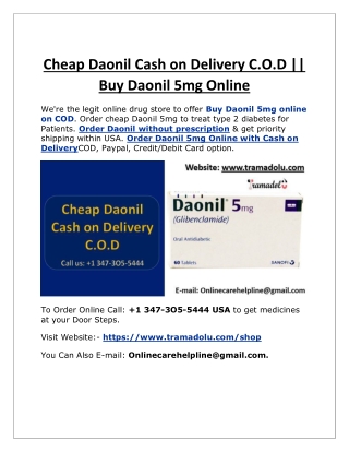 Cheap Daonil Cash on Delivery C.O.D || Buy Daonil 5mg Online