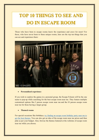 Top 10 Things to See and Do in Escape Room