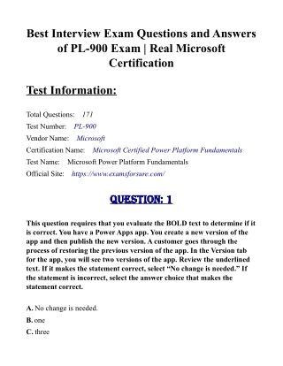 Best Interview Exam Questions and Answers of PL-900 Exam | Real Microsoft Certi