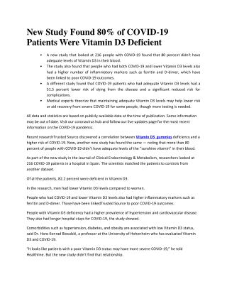New Study Found 80% of COVID-19 Patients Were Vitamin D3 Deficient