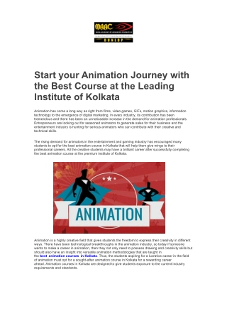 Start your Animation Journey with the Best Course at the Leading Institute of Ko