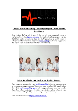 Contact A Locums Staffing Company for Quick Locum Tenens Recruitment