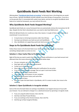 QuickBooks Bank Feeds Not Working
