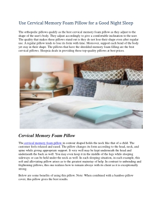 Use Cervical Memory Foam Pillow for a Good Night Sleep