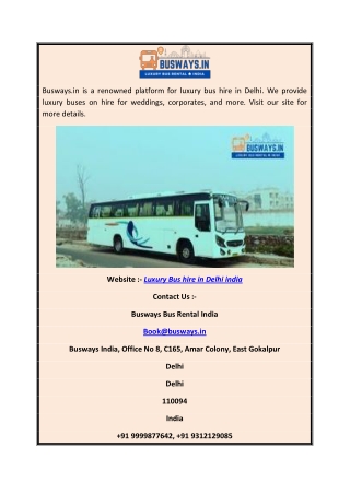 Luxury Bus Hire in Delhi India | Busways.in