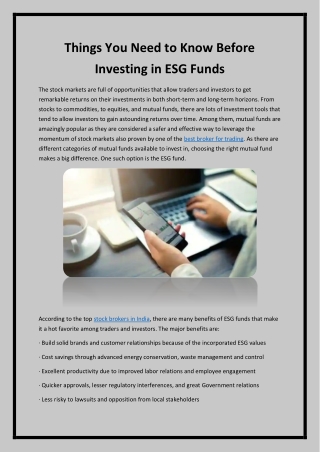 Things You Need to Know Before Investing in ESG Funds