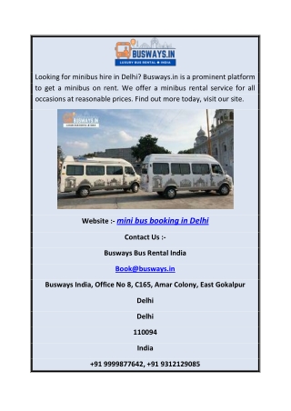 Mini Bus Booking in Delhi | Busways.in