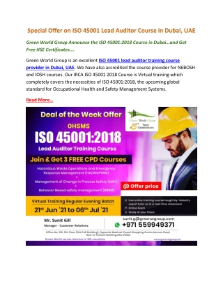 Special Offer on ISO 45001 Lead Auditor Course in Dubai, UAE