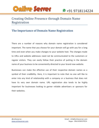 Creating Online Presence through Domain Name Registration