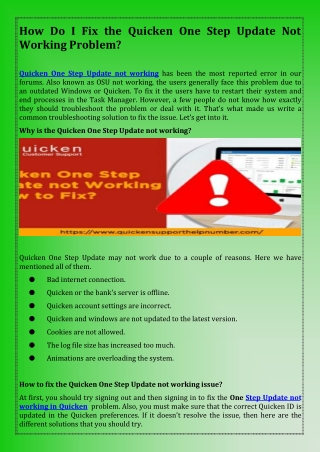 How Do I Fix the Quicken One Step Update Not Working Problem