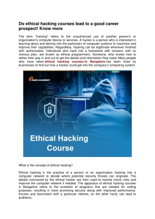 Do ethical hacking courses lead to a good career prospect