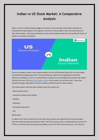 Indian vs US Stock Market A Comparative Analysis