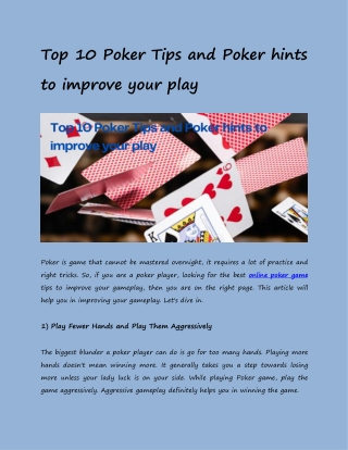 Top 10 Poker Tips – Poker hints & tips to improve your play