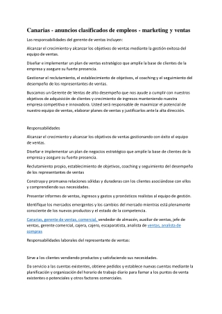 Canarias empleos - marketing y ventas