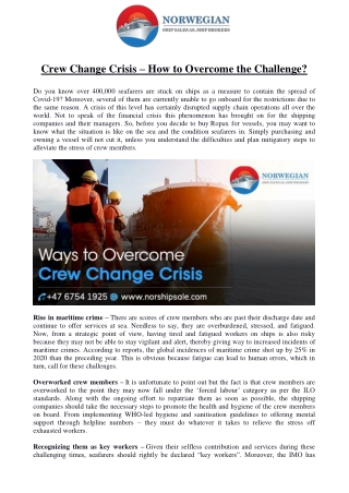 Crew Change Crisis – How to Overcome the Challenge?
