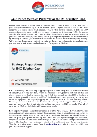 Are Cruise Operators Prepared for the IMO Sulphur Cap?