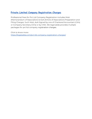 Private Limited Company Registration Charges