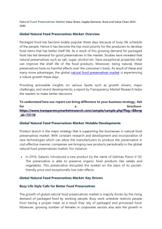 Natural Food Preservatives Market Value Share, Supply Demand, share and Value