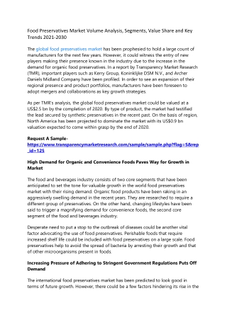 Food Preservatives Market Volume Analysis, Segments, Value Share and Key Trends