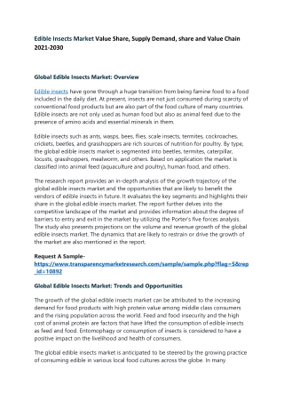 Edible Insects Market Value Share, Supply Demand, share and Value Chain 2021-203