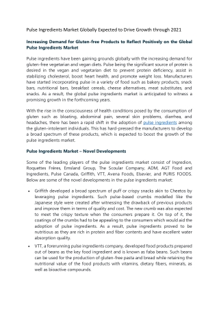 Pulse Ingredients Market Globally Expected to Drive Growth through 2021