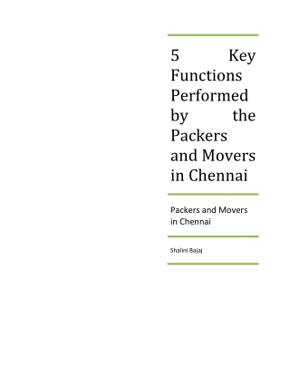 5 Key Functions Performed by the Packers and Movers in Chennai