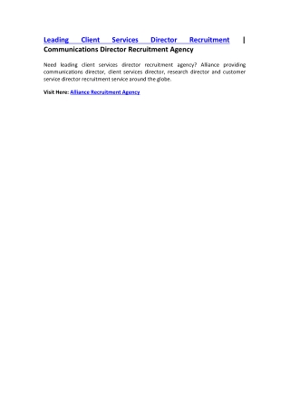 Leading Client Services Director Recruitment | Communications Director Recruitme