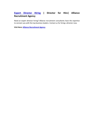 Expert Director Hiring | Director for Hire| Alliance Recruitment Agency