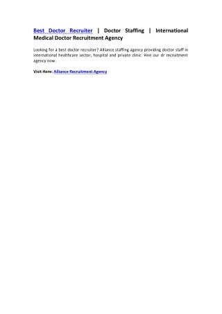 Best Doctor Recruiter | Doctor Staffing | International Medical Doctor Recruitme