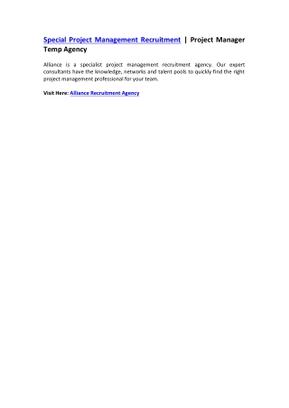 Special Project Management Recruitment | Project Manager Temp Agency