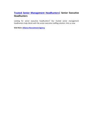 Trusted Senior Management Headhunters| Senior Executive Headhunters