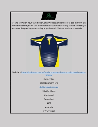 Design Your Own Senior Jersey | Brizleavers.com.au