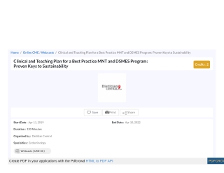 Clinical and Teaching Plan for a Best Practice MNT and DSMES Program- Proven Keys to Sustainability