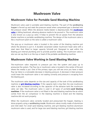 Mushroom Valve | Portable Sand Blasting Machine Poppet Valve Manufacturer