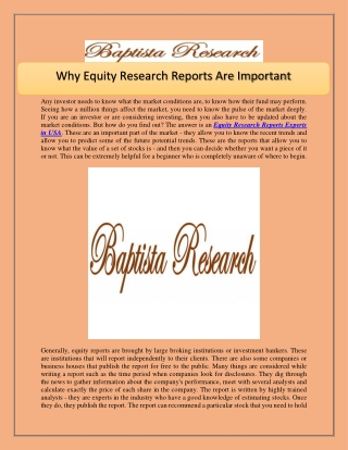 Why Equity Research Reports Are Important
