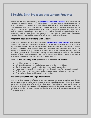 6 Healthy Birth Practices that Lamaze Preaches