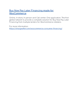 WooCommerce Buy Now Pay Later Consumer Financing platform
