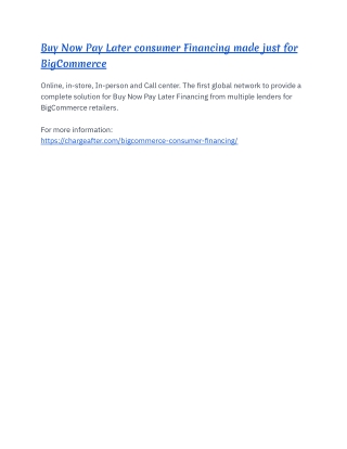 BigCommerce Buy Now Pay Later Consumer Financing Platform