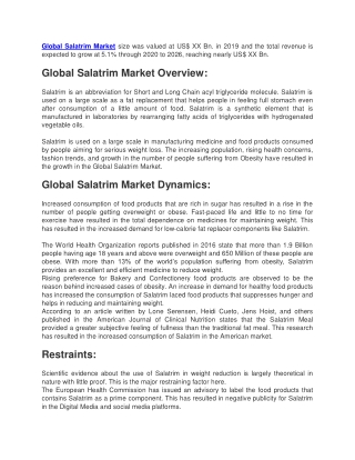 Global Salatrim Market size was valued at US (1)