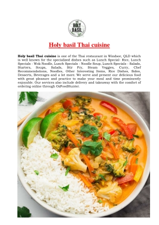 5% Off - Holy basil Thai cuisine Windsor Menu, QLD