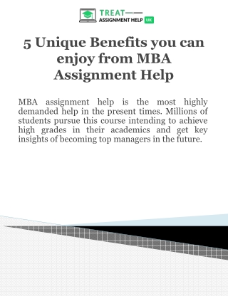 5 Unique Benefits you can enjoy from MBA Assignment Help