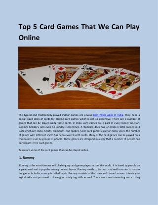 Top 5 Card Games That We Can Play Online