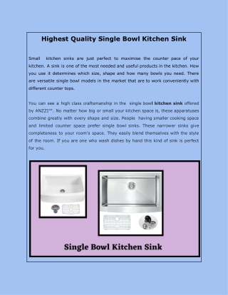 Highest Quality Single Bowl Kitchen Sink