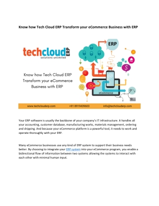 Know how Tech Cloud ERP Transform your eCommerce Business with ERP