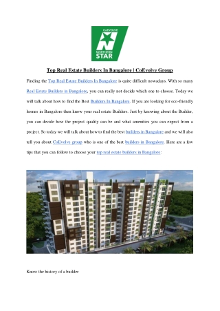 Top Real Estate Builders In Bangalore - CoEvolve Group