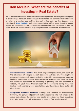 Don McClain- What are the benefits of investing in Real Estate