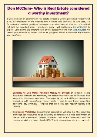 Don McClain- Why is Real Estate considered a worthy investment