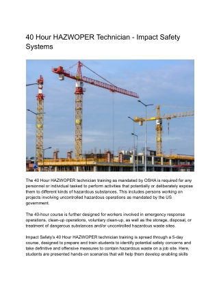 40 Hour HAZWOPER Technician - Impact Safety Systems