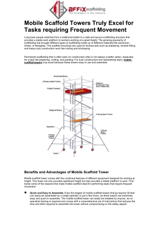 Mobile Scaffold Towers Truly Excel for Tasks requiring Frequent Movement