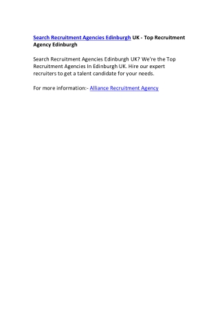 Search Recruitment Agencies Edinburgh UK - Top Recruitment Agency Edinburgh